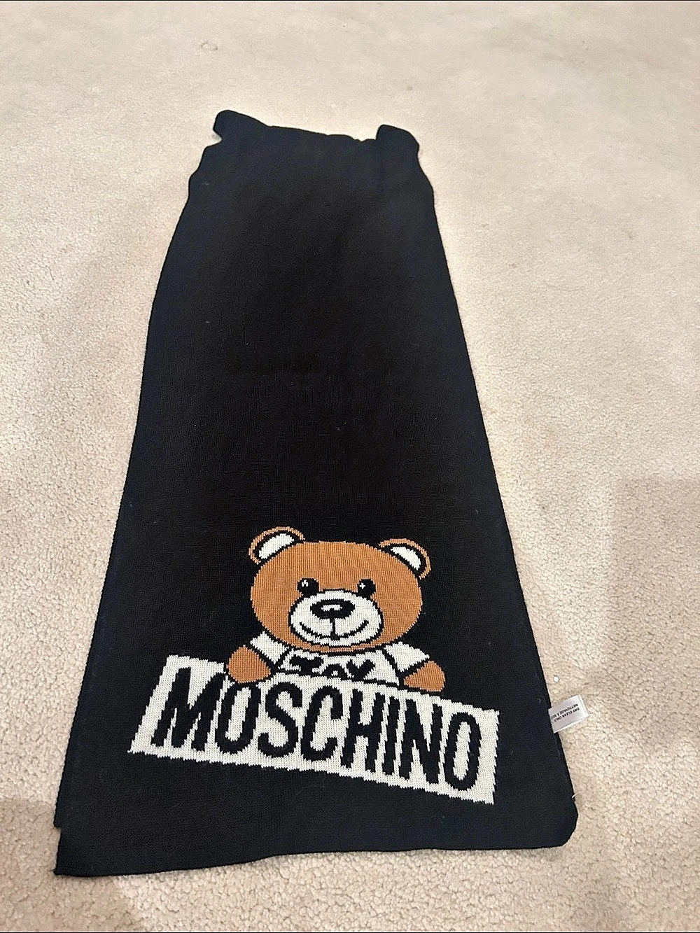Moschino Toy Teddy Bear Intarsia-Knit Scarf Black & White